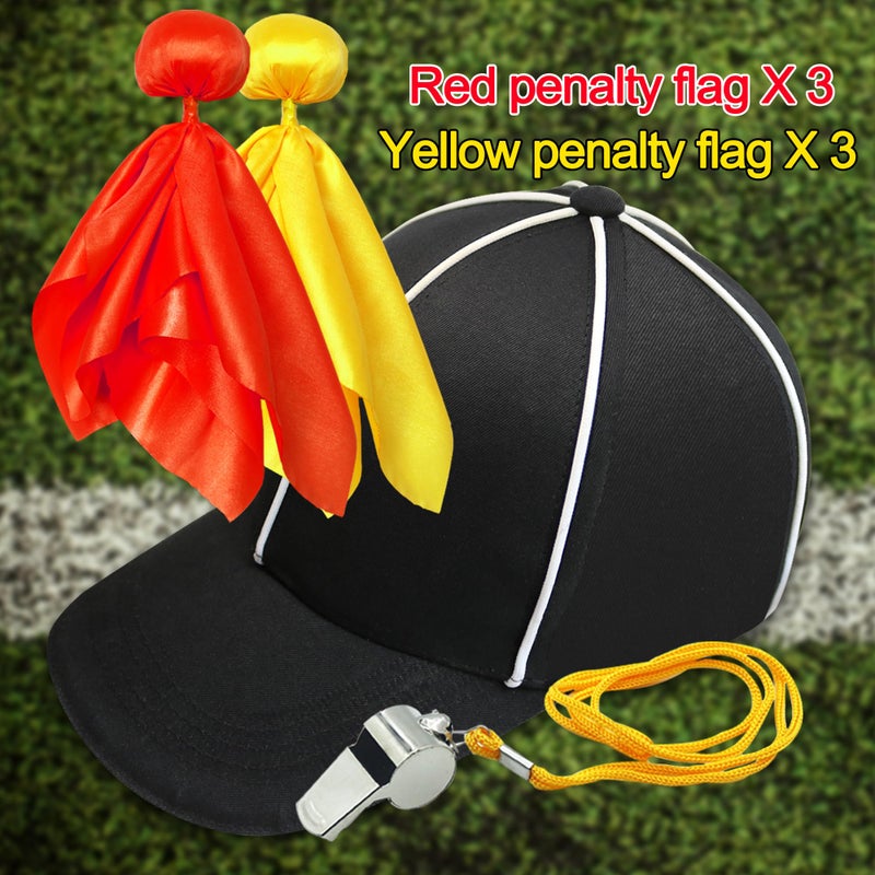 YHFUISK 8 Pcs Challenge Flag Referee Hat Set,Tossing Flags Sports Fan Set Penalty Flag Party Accessory (3 Yellow and 3 Red),Official Football Hat and Stainless Steel Whistle,Referee Costume Cap set1 - Image 5